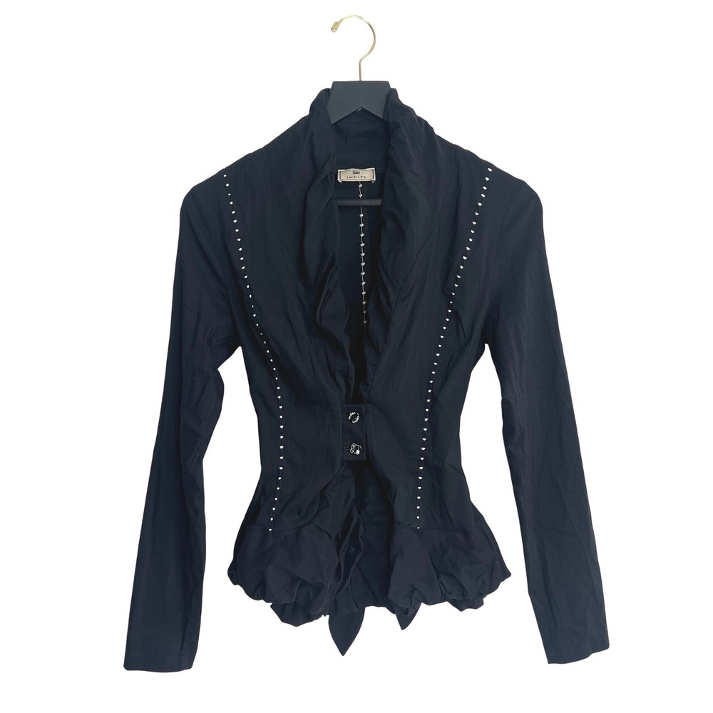 Indies Women Black Ruffle Peplum Jacket Blazer Contrast Stitching Size‎ T2